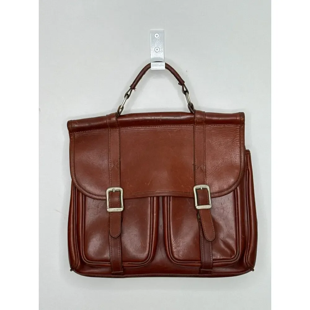 Vintage 90s Brown Leather Messenger Satchel Bag Detachable Shoulder Strap USA